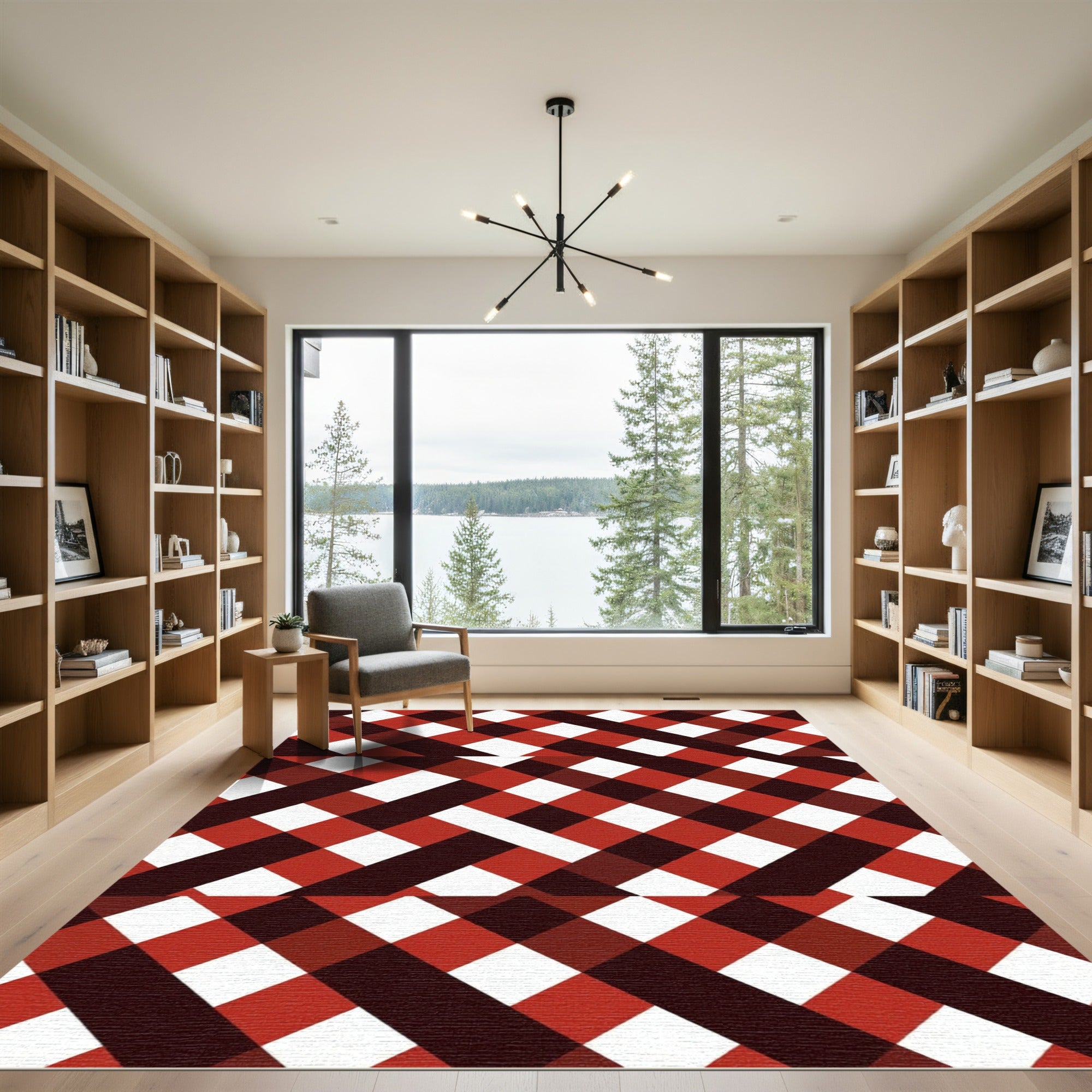 Bold Crimson and Black Gingham Checker Rug