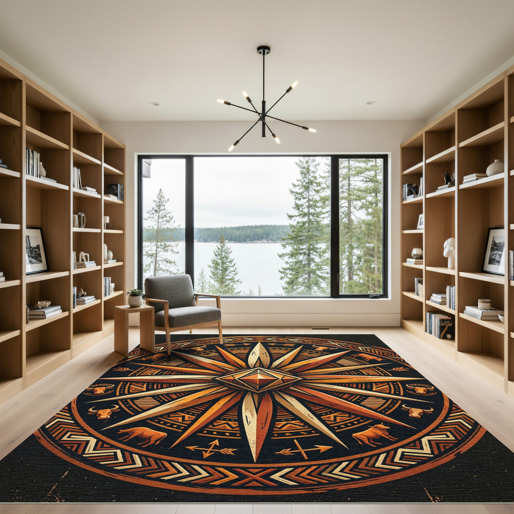 Earthy Ochre Taurus Compass Medallion Rug