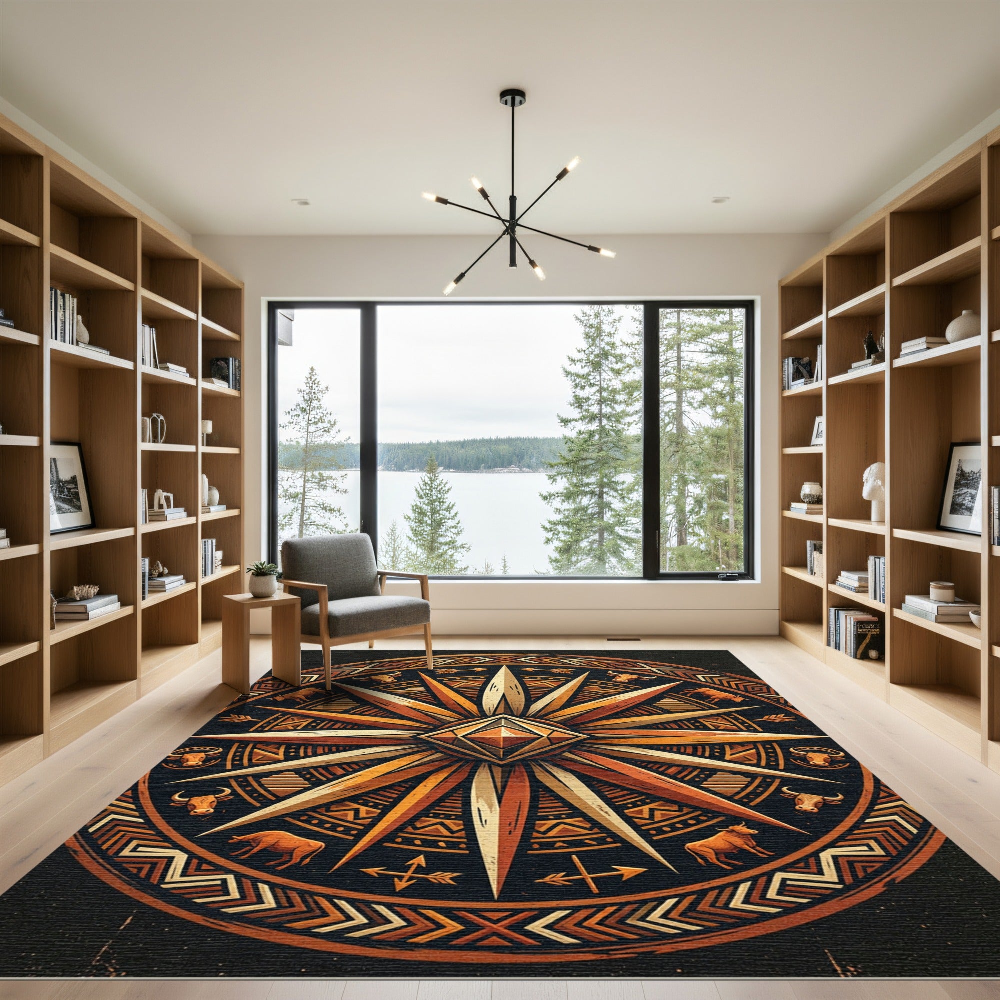Earthy Ochre Taurus Compass Medallion Rug
