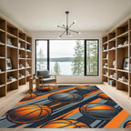 Dynamic Orange and Charcoal Basketball Athletic Rug