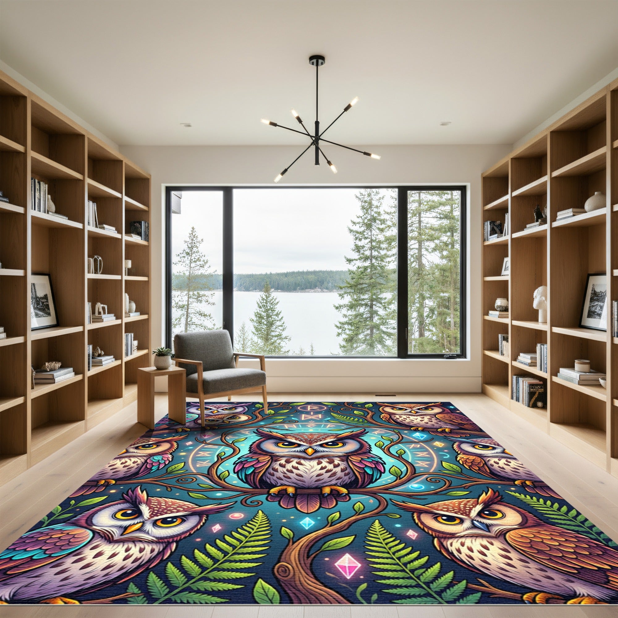 Enchanted Owl Forest Runes Tapestry Rug