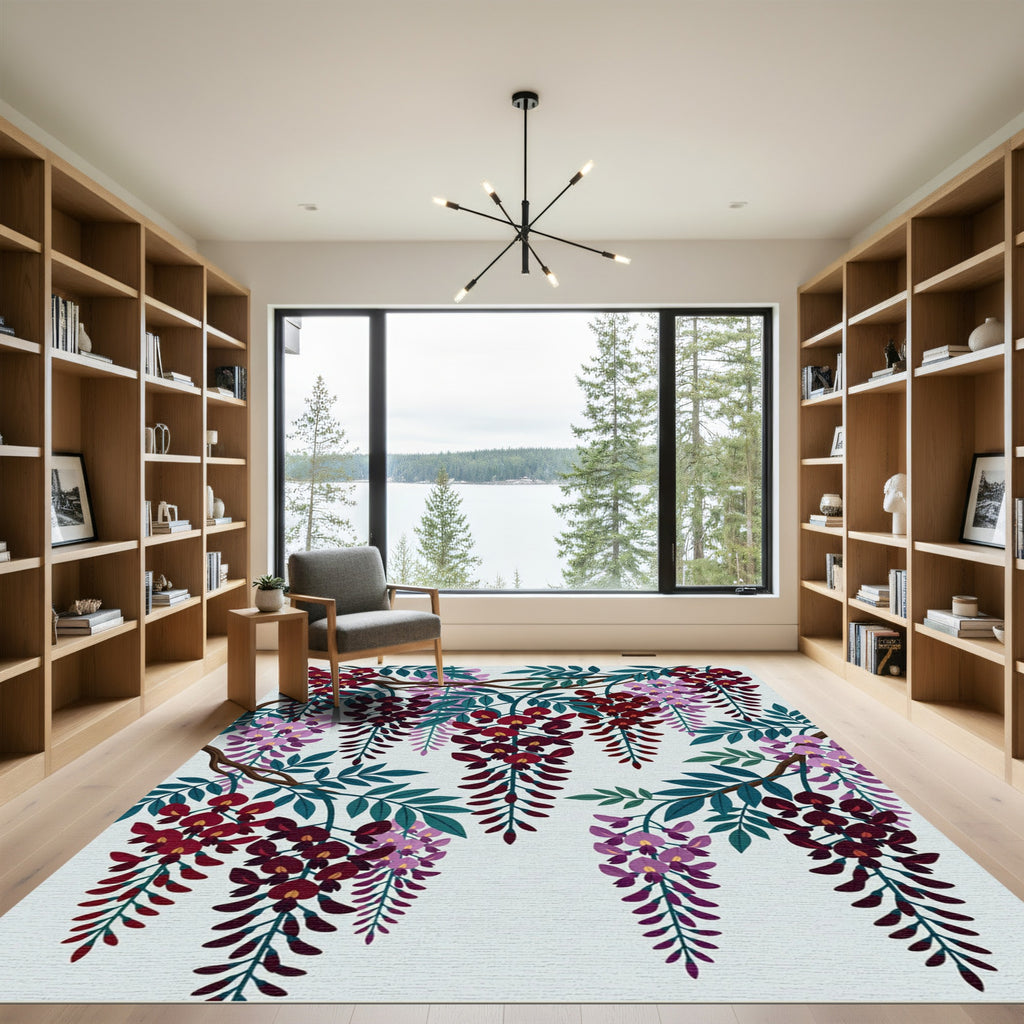 Elegant Hanging Crimson Floral Wisteria Rug