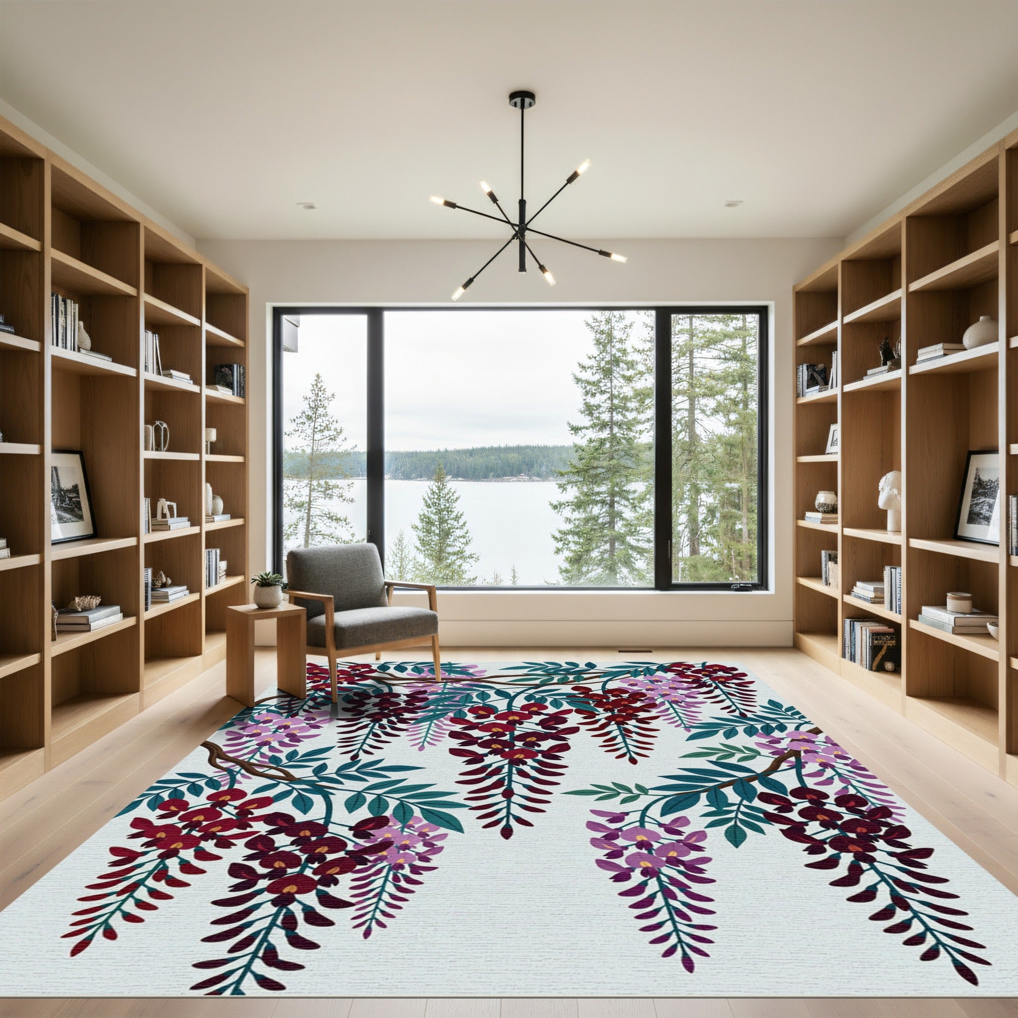 Elegant Hanging Crimson Floral Wisteria Rug