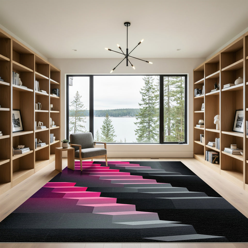 Modern Pink Ombre Geometric Staircase Rug