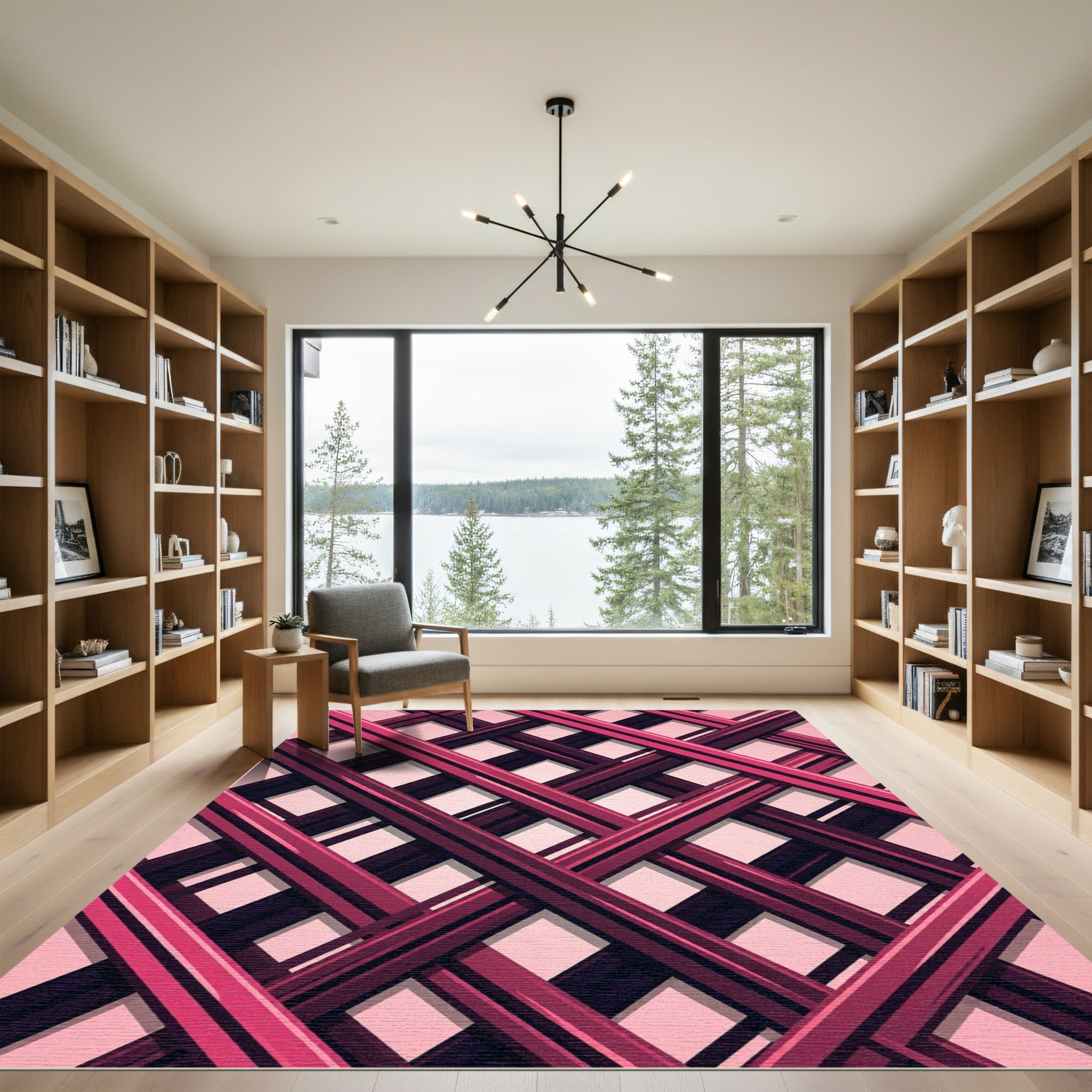 Bold Magenta Intersecting Line Grid Rug