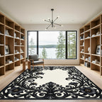Elegant Black Filigree Floral Scroll Rug