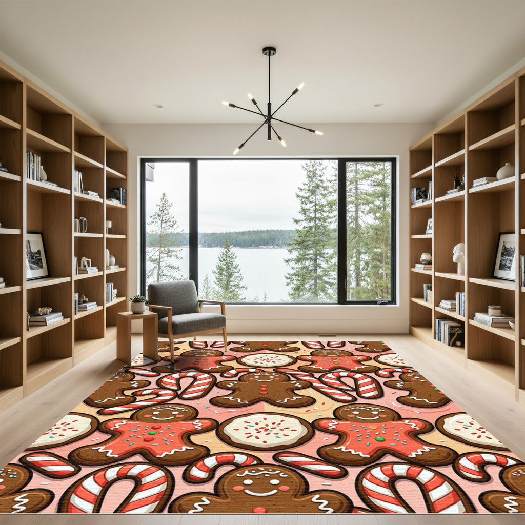 Cute Gingerbread Candy Cane Celebration Rug