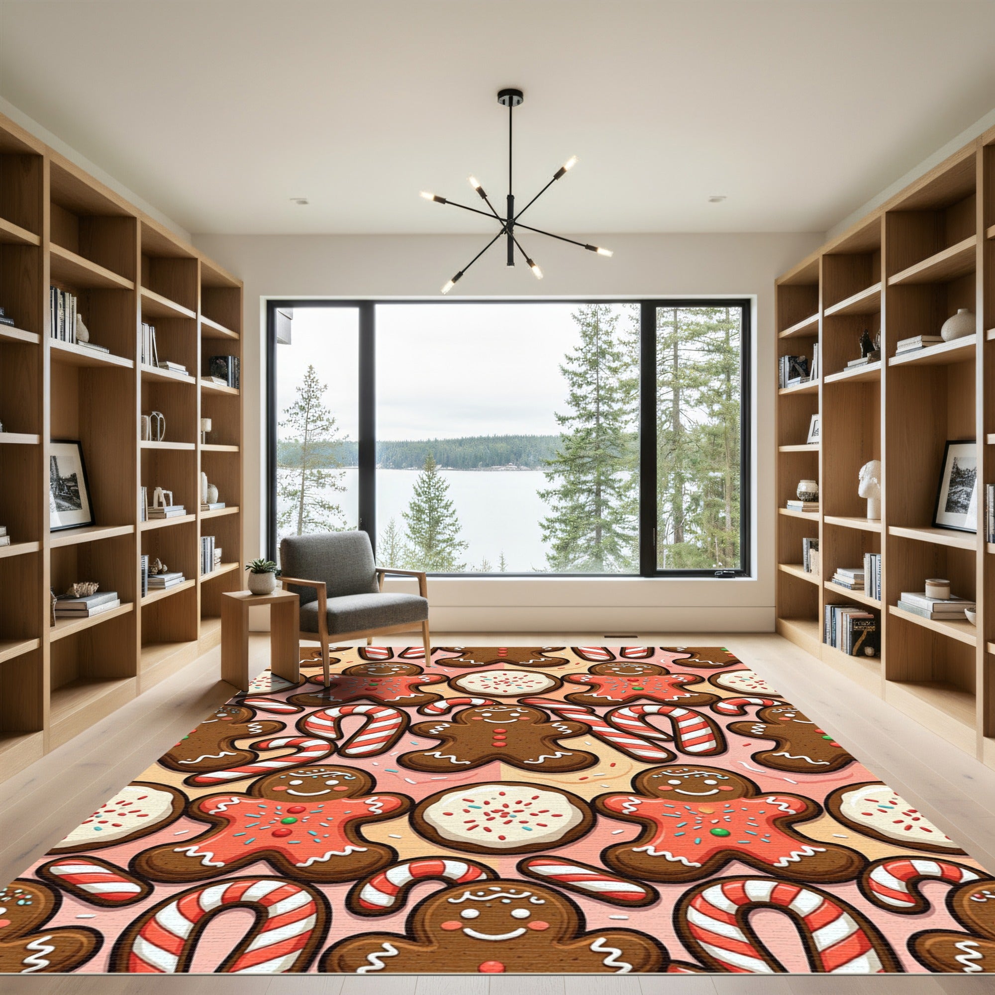 Cute Gingerbread Candy Cane Celebration Rug