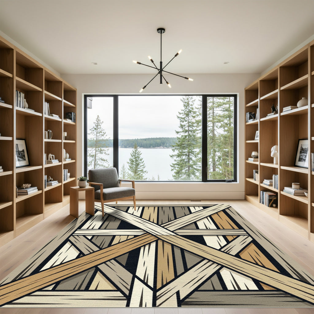 Rustic Wooden Crate Diagonal Beams Rug