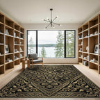 Antique Gold Black Courtly Flourish Rug