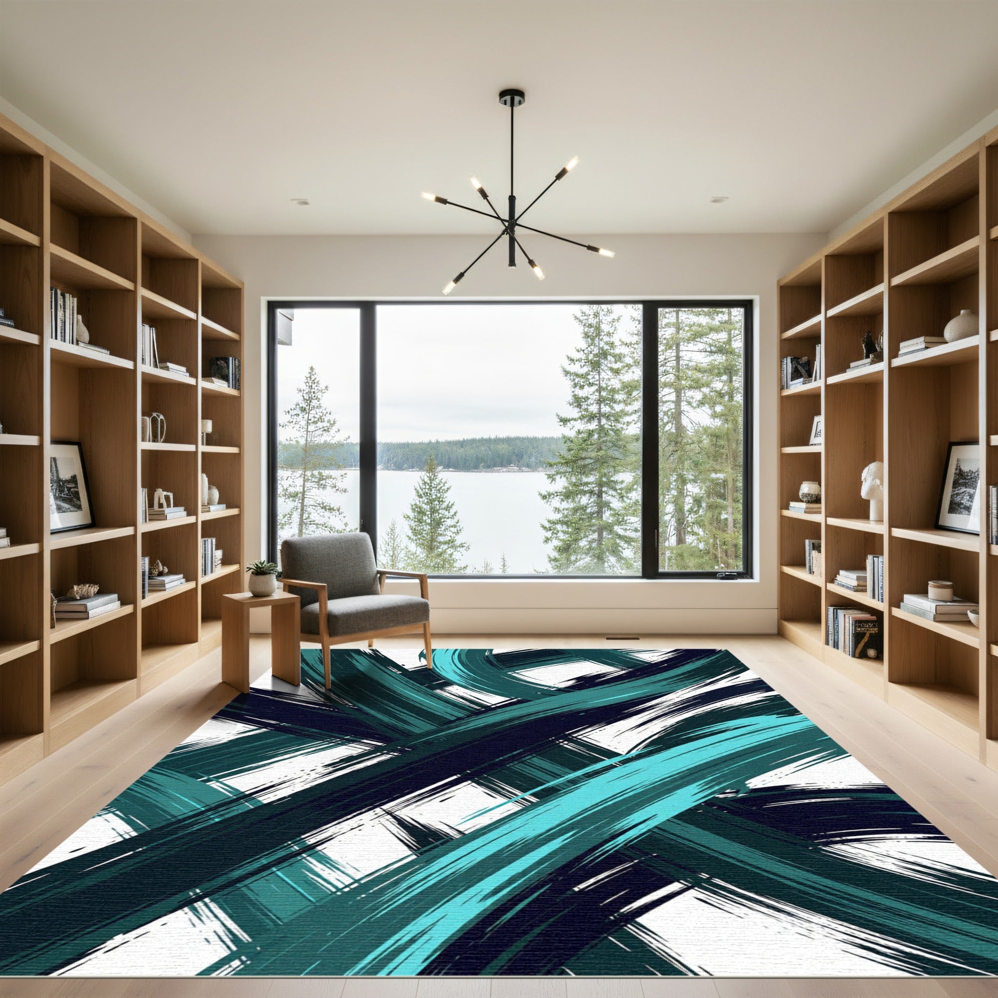 Abstract Teal Brushstroke Composition Rug