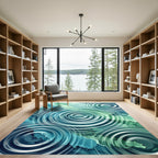 Serene Teal Concentric Ripples Abstract Rug