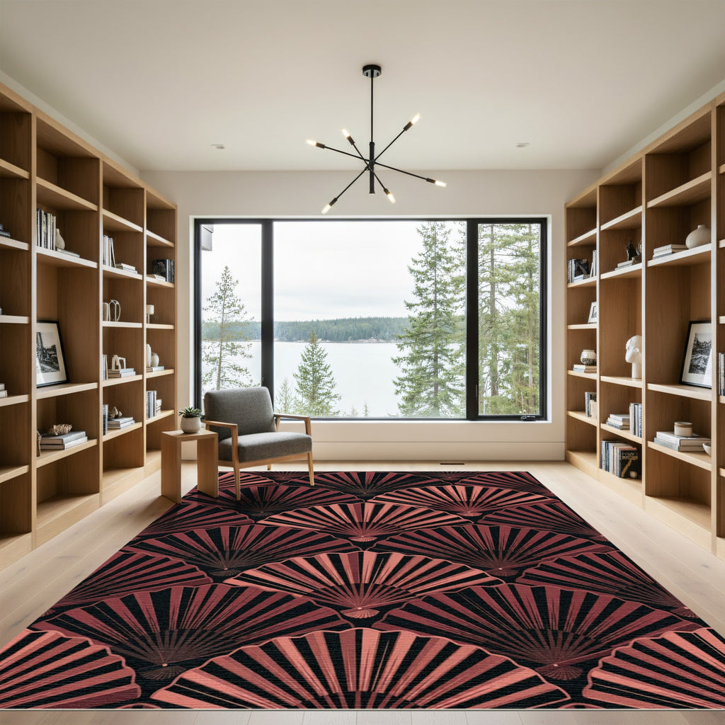 Art Deco Fan Crimson Layered Rug