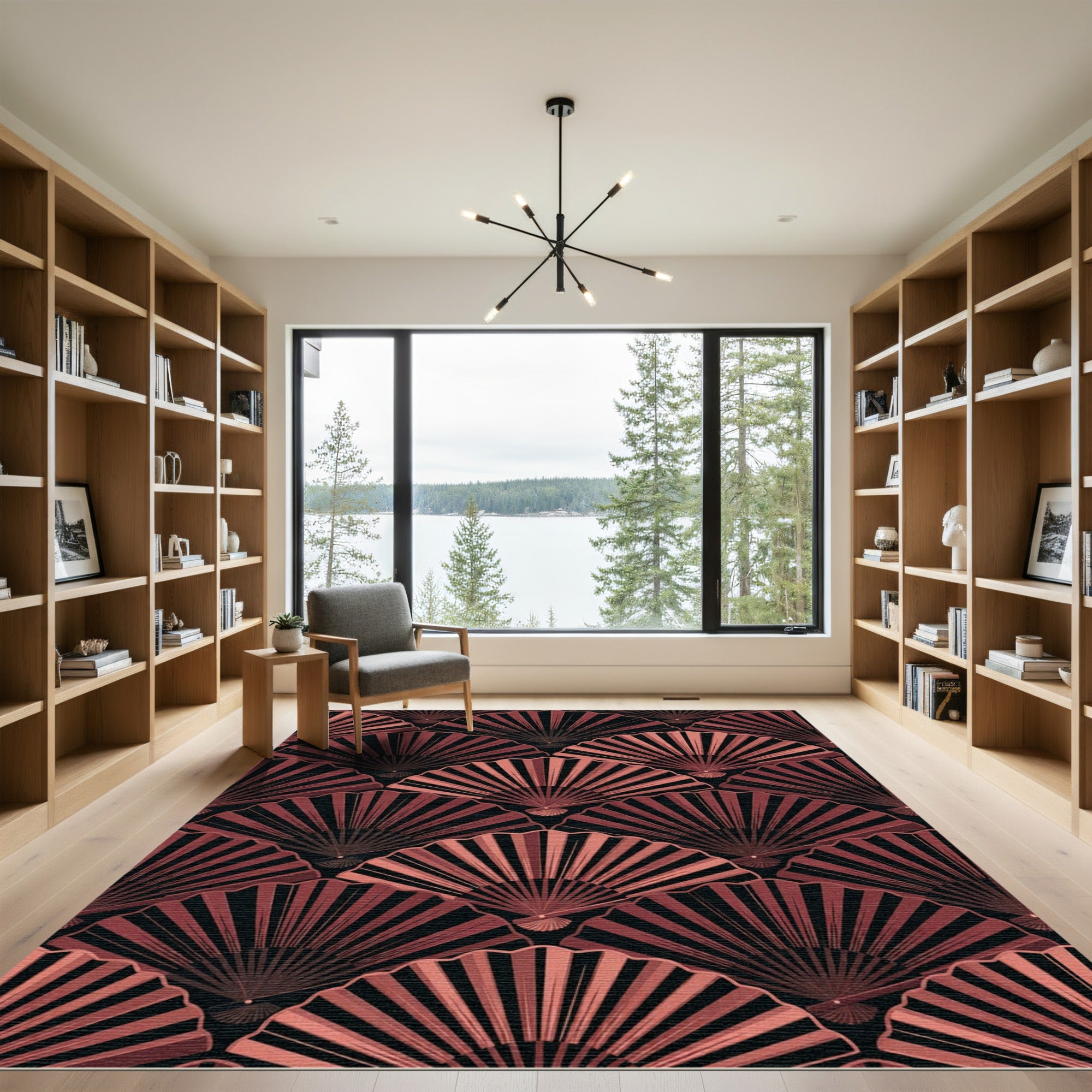 Art Deco Fan Crimson Layered Rug