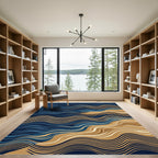 Deep Blue Golden Sandy Wave Rug