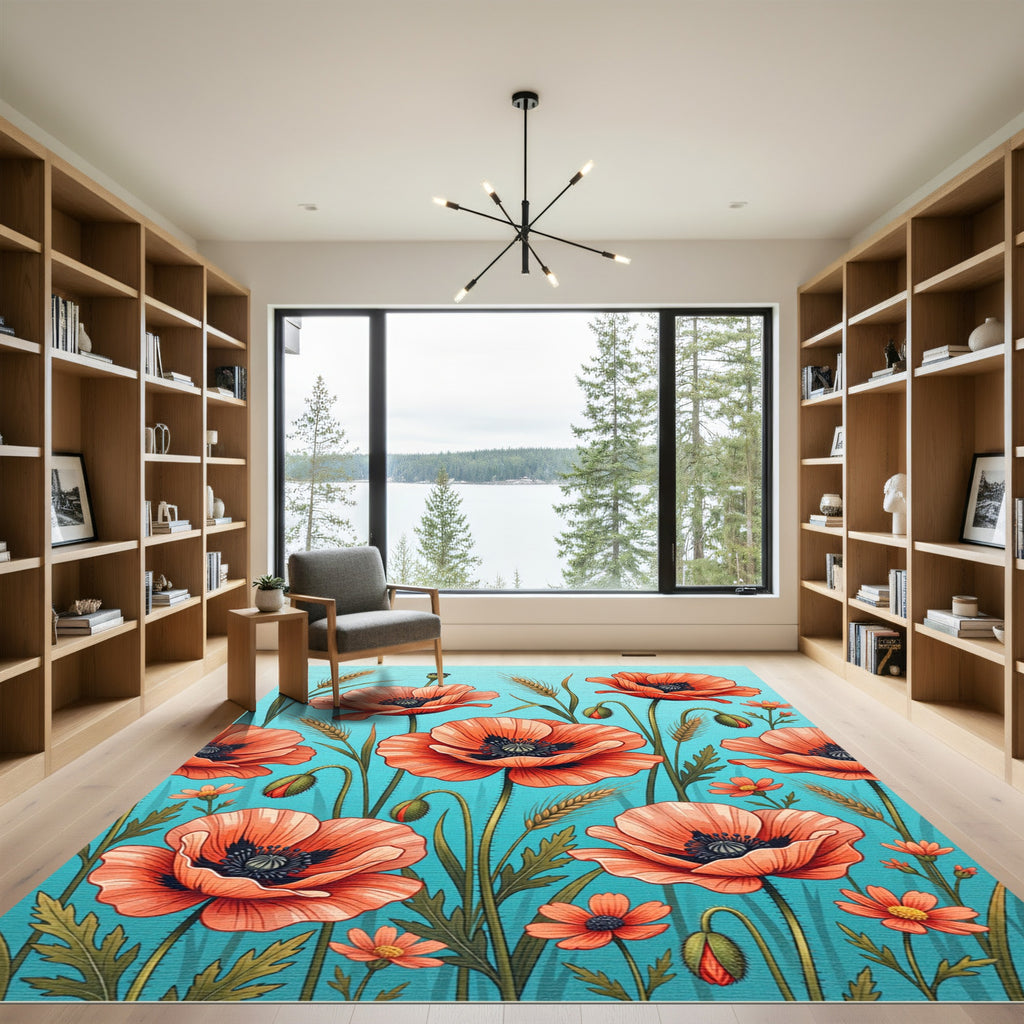 Coral Poppies And Wheat Field Rug