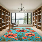 Coral Poppies And Wheat Field Rug