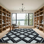 Monochrome Slate Grey Interlocking Geometric Grid Rug