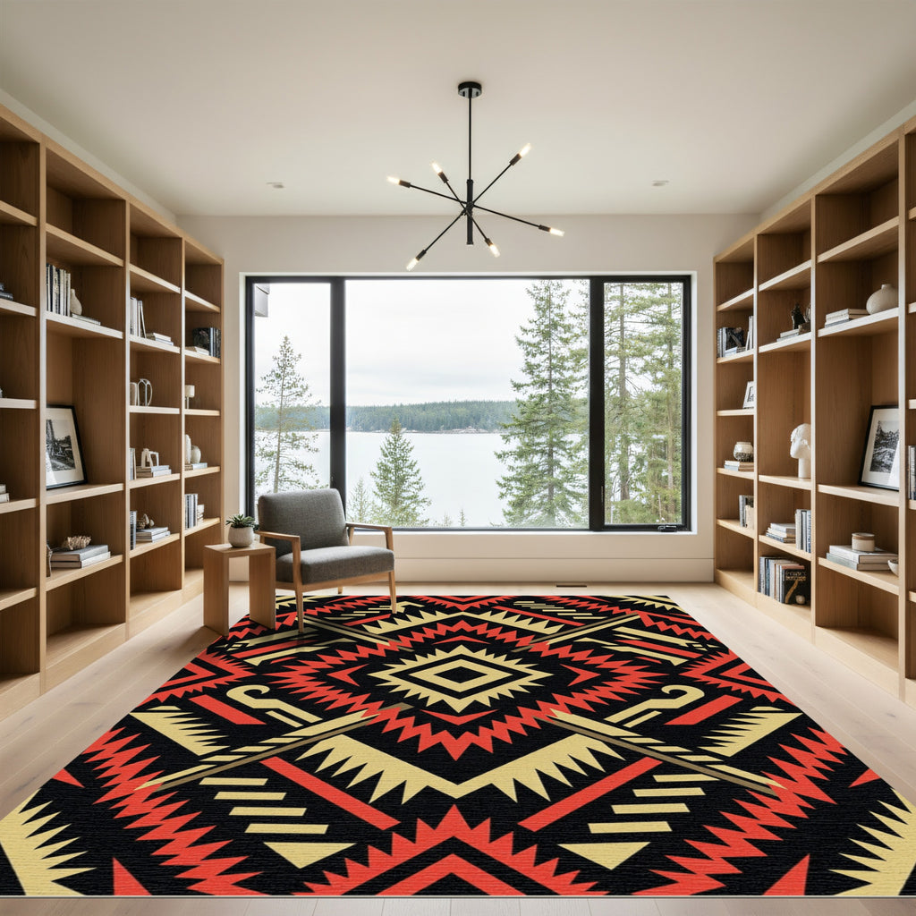 Bold Red and Gold Geometric Diamond Rug