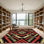 Bold Red and Gold Geometric Diamond Rug