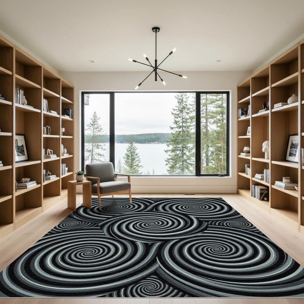 Monochromatic Swirl Optical Illusion Rug