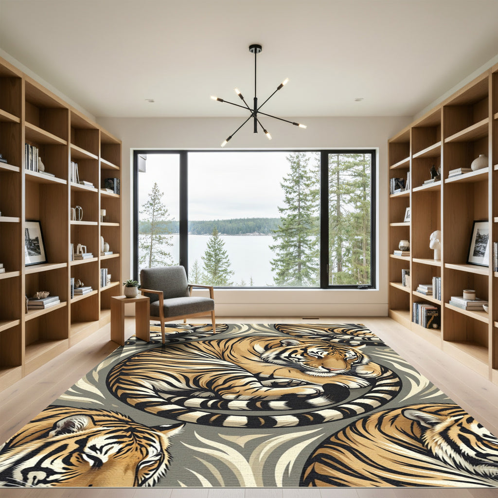 Golden Tiger Swirl Repeat Artwork Rug