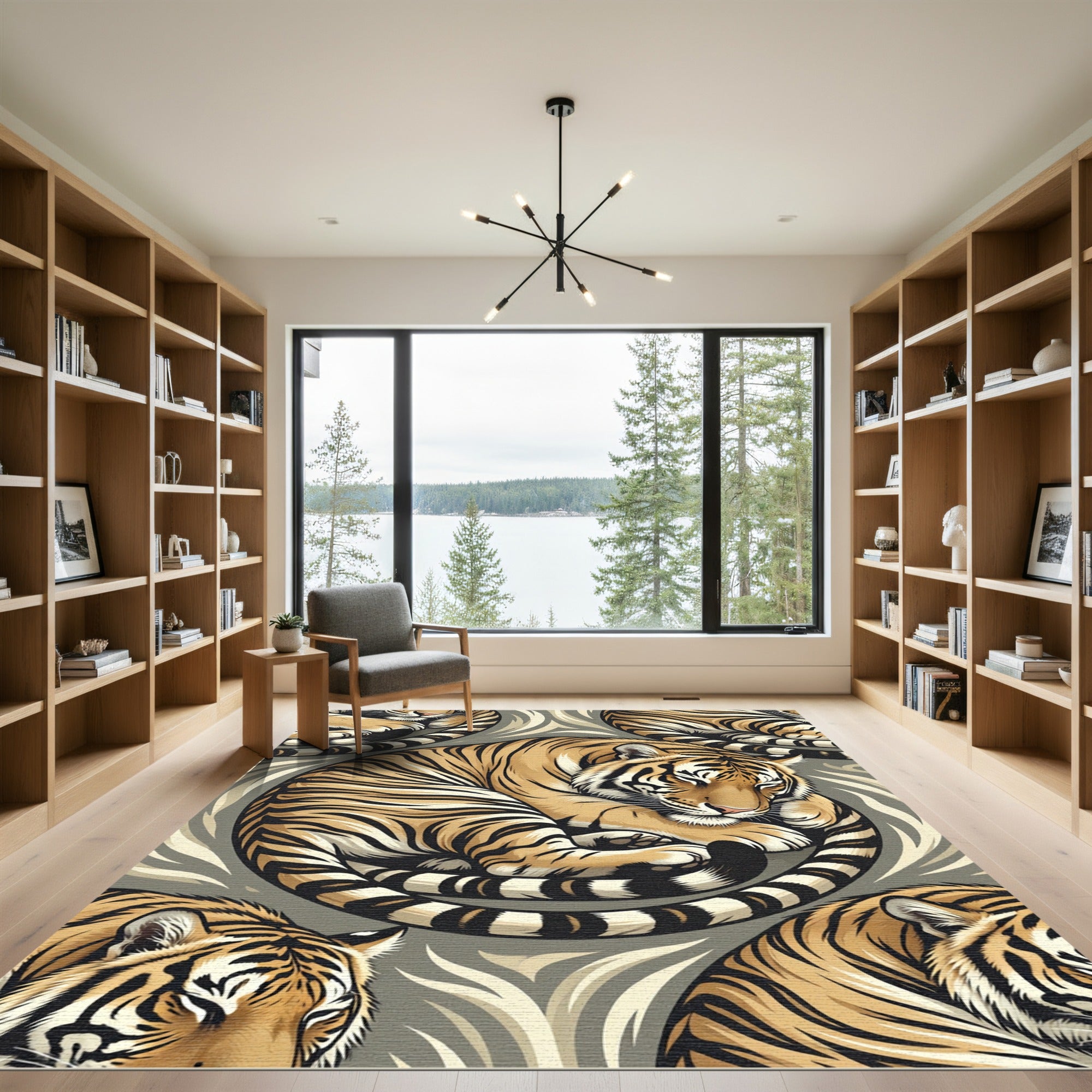 Golden Tiger Swirl Repeat Artwork Rug