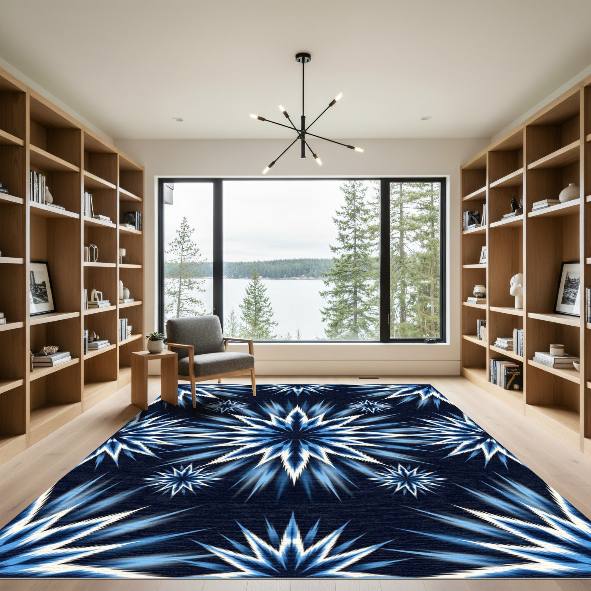 Explosive Blue Starburst Burst Rug