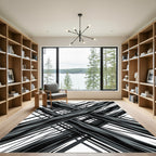 Modern Black and Gray Abstract Crosshatch Rug