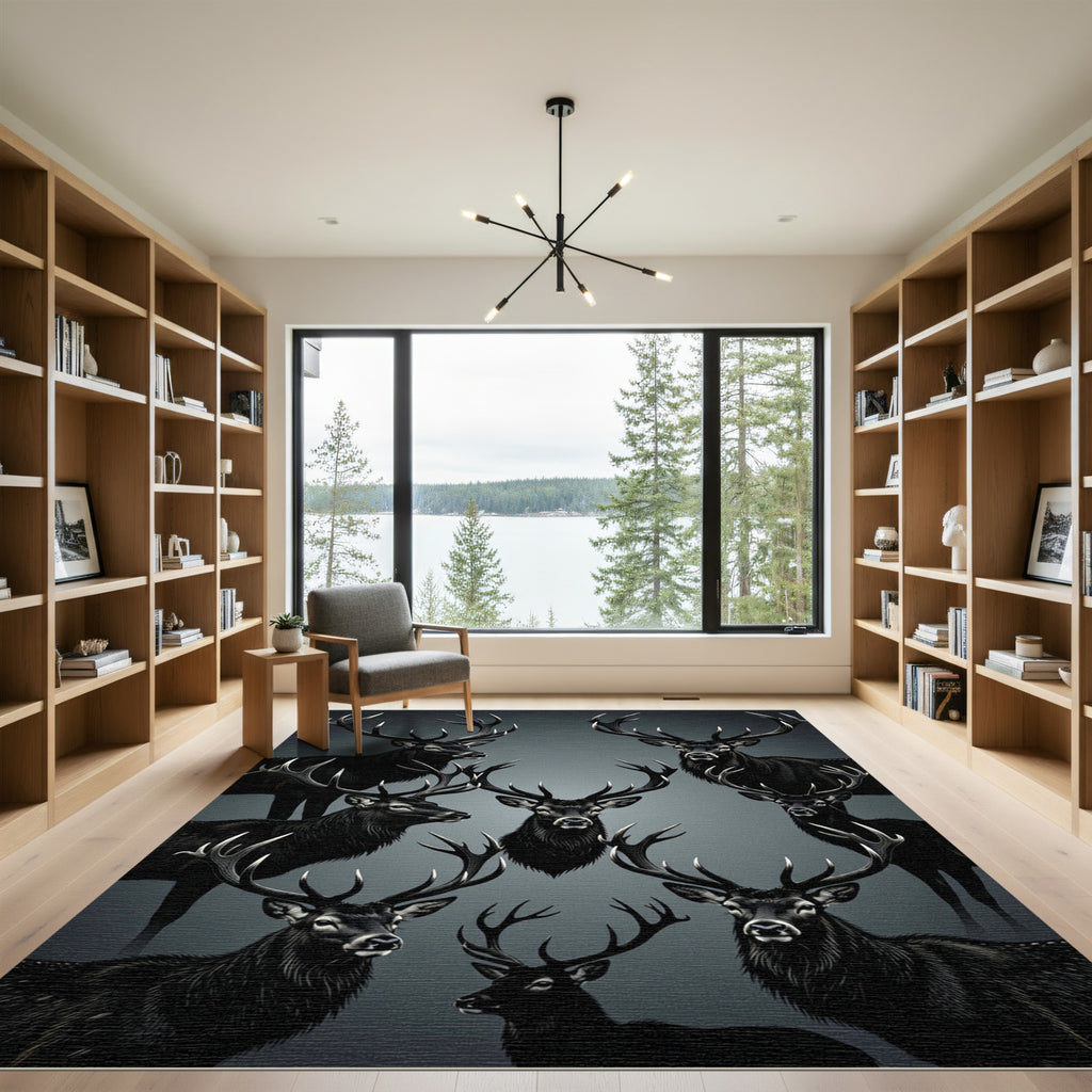 Dark Elegance Majestic Deer Portrait Rug