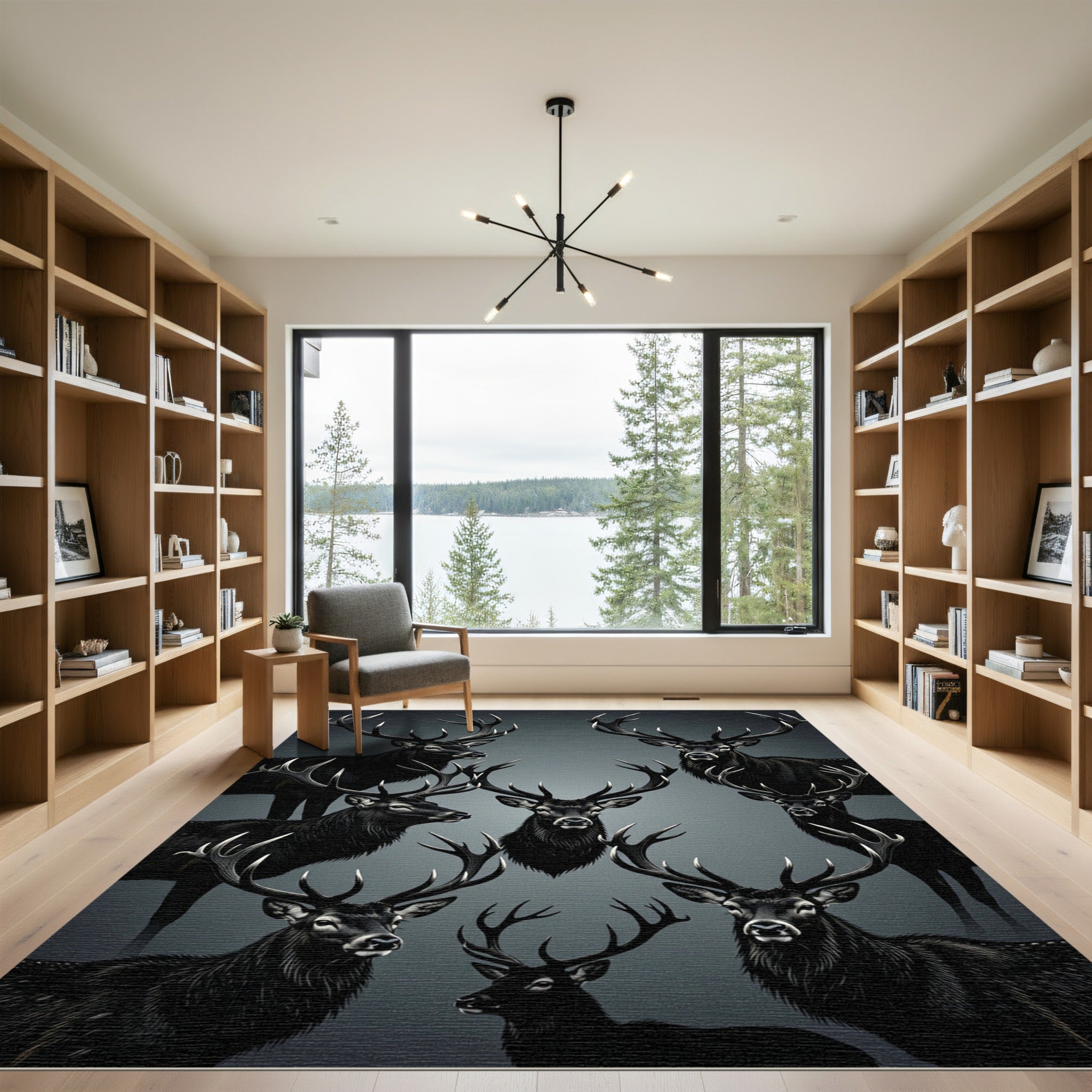 Dark Elegance Majestic Deer Portrait Rug