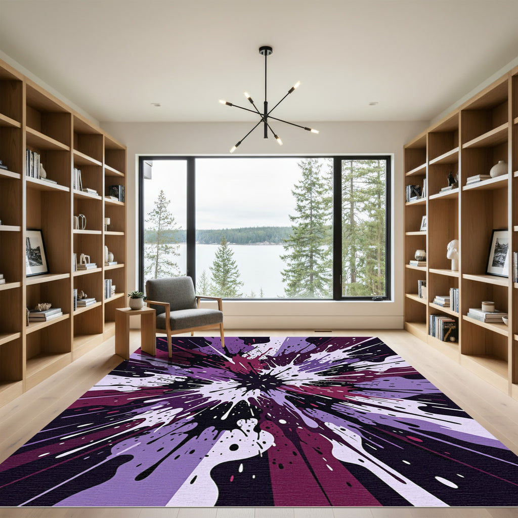 Abstract Purple Black Paint Splash Art Rug