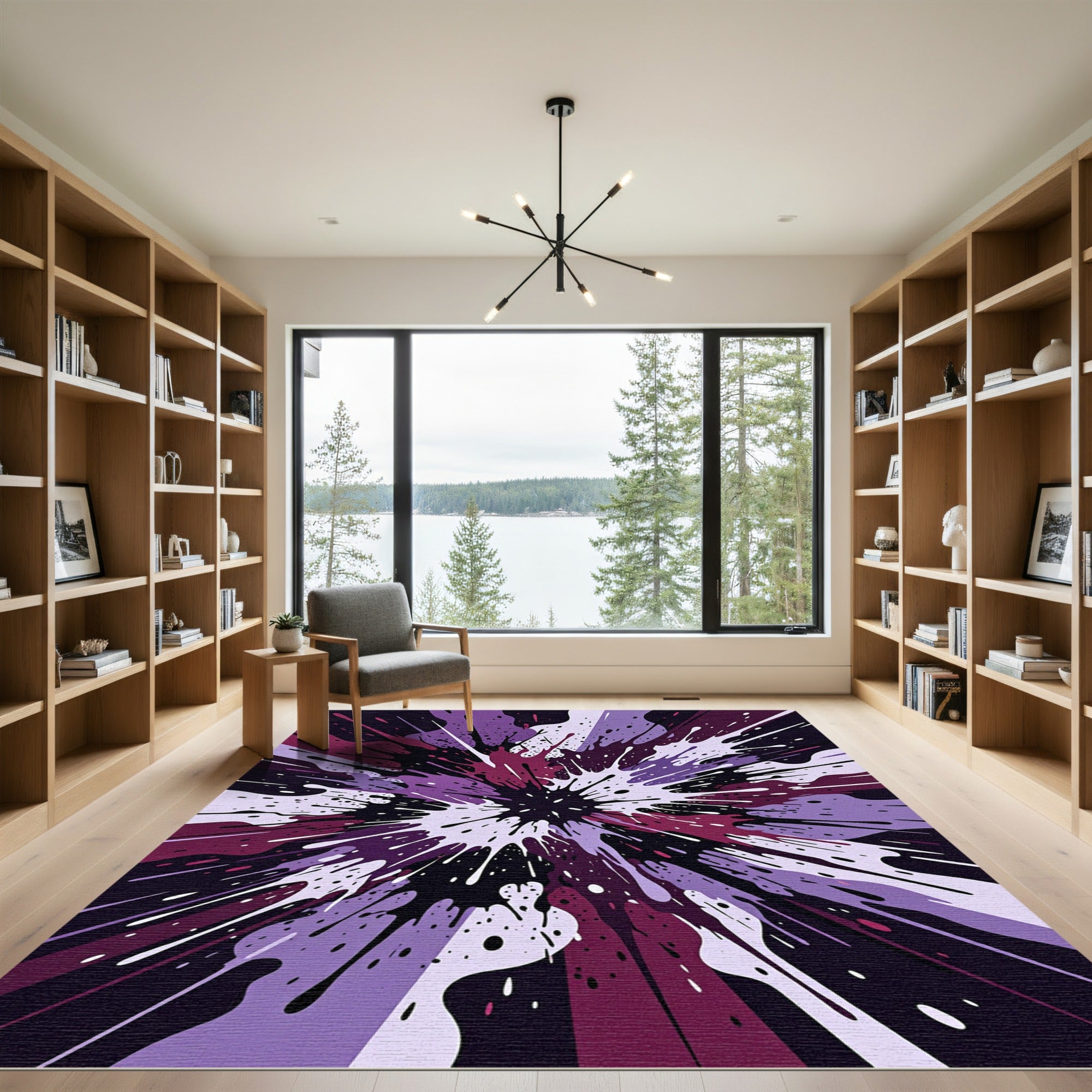 Abstract Purple Black Paint Splash Art Rug