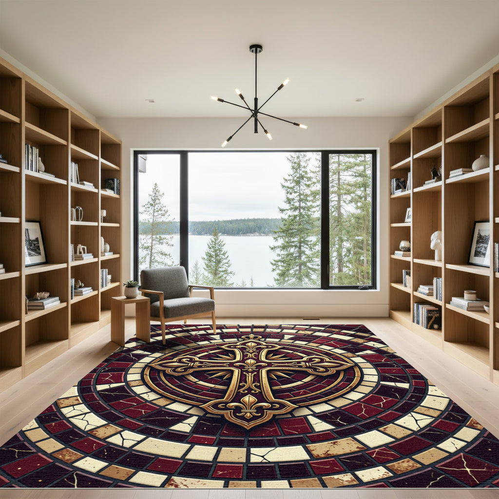 Gilded Fleur de Lis Deep Crimson Medallion Rug