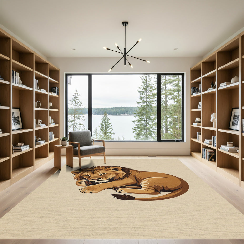 Serene Sleeping Lion Cubs Illustration Rug