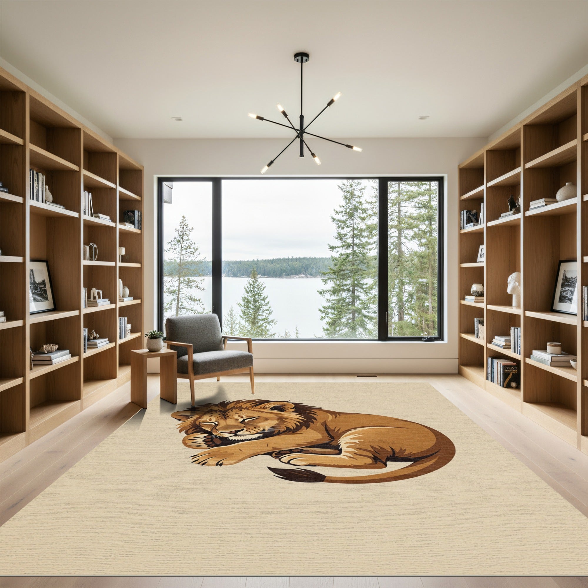 Serene Sleeping Lion Cubs Illustration Rug