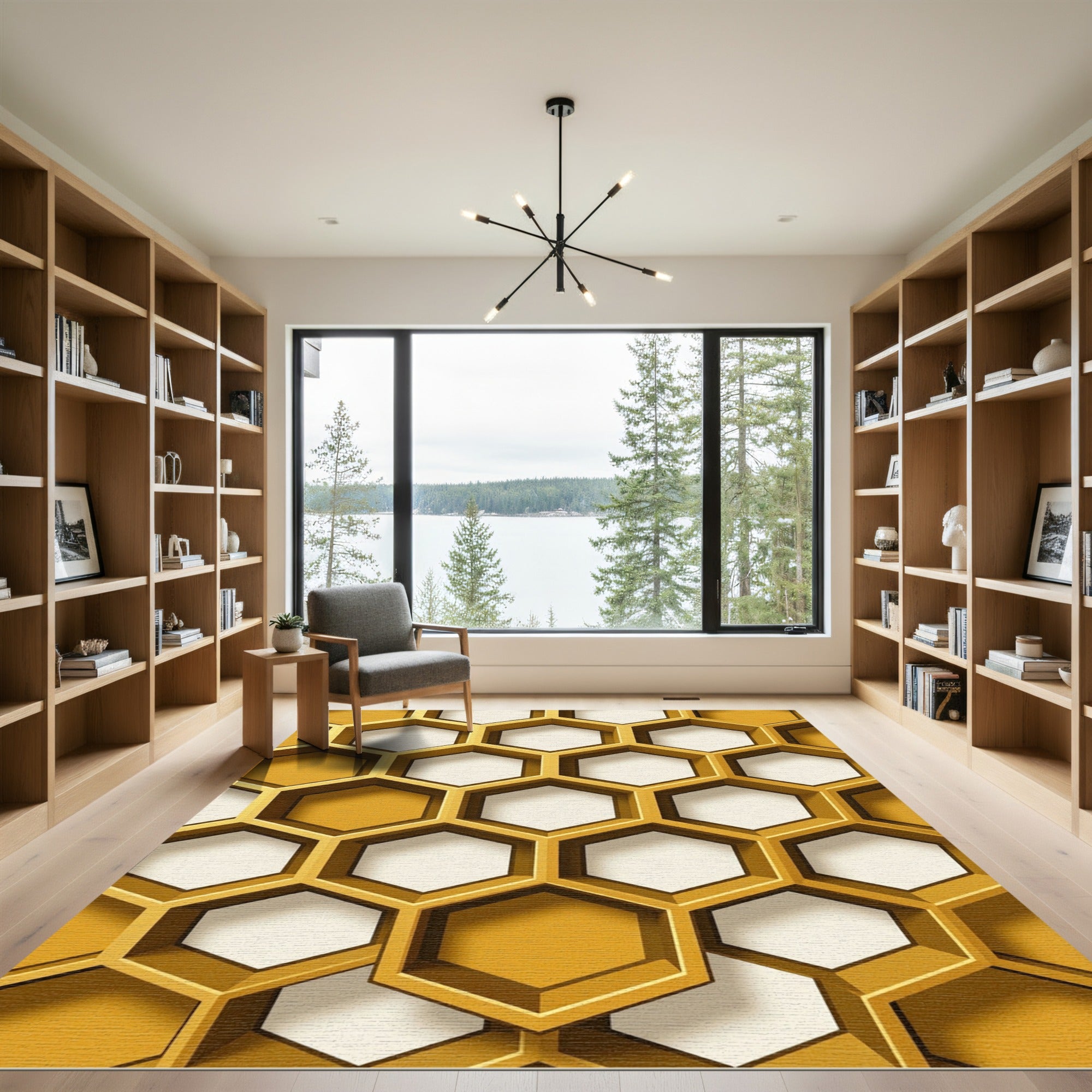 Modern Honey Gold Geometric Hexagon Rug