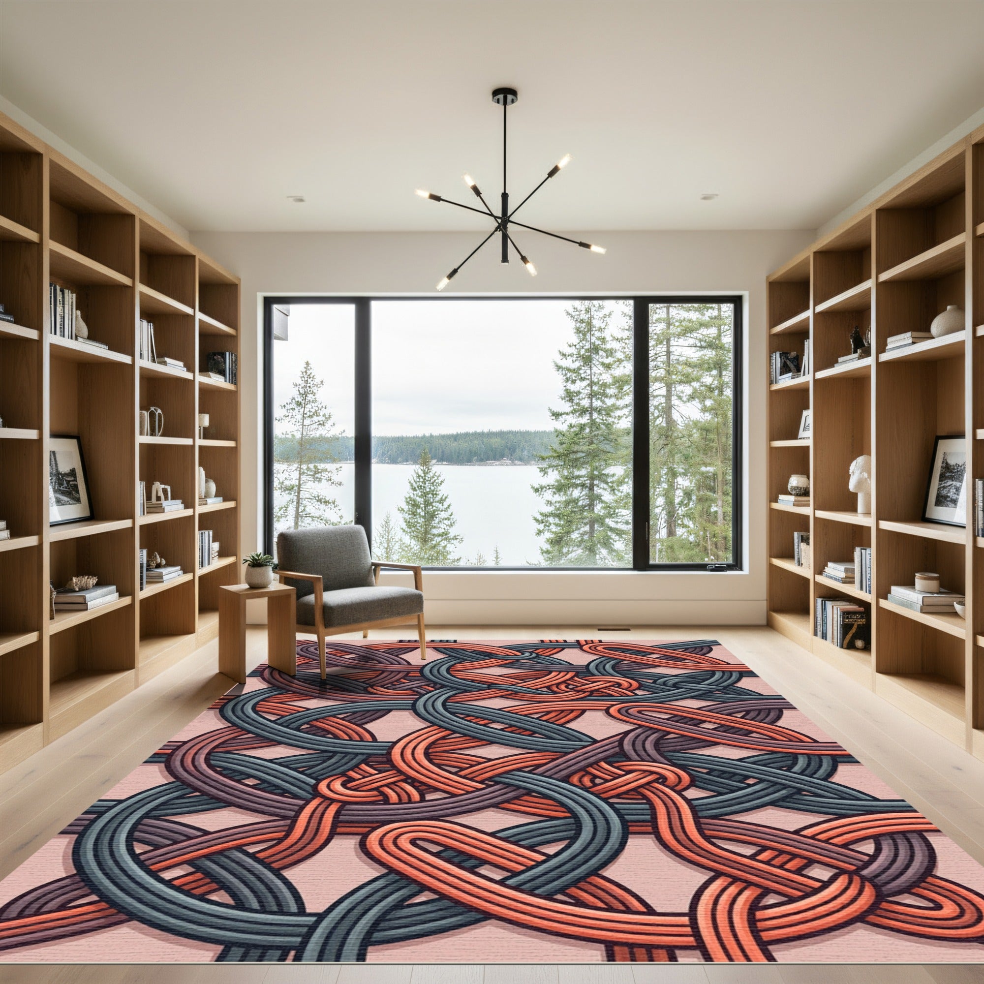 Geometric Interwoven Copper and Slate Knot Rug