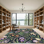 Dark Botanical Iris and Hyacinth Garden Rug