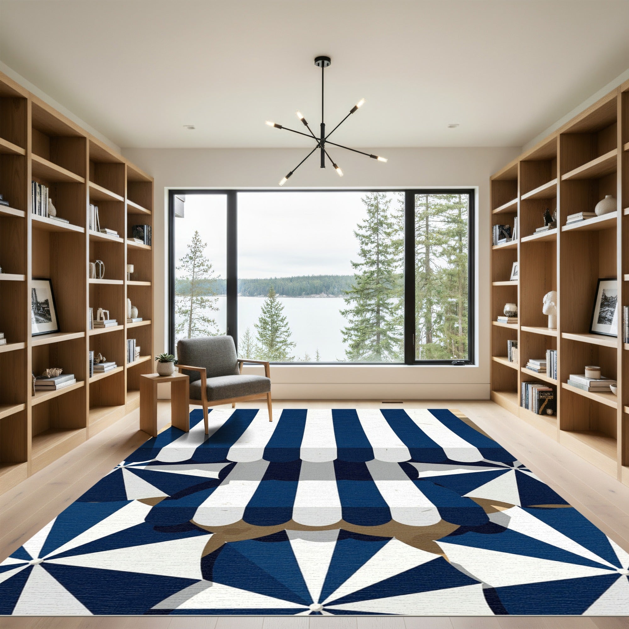 Navy and White Striped Beach Umbrellas Rug