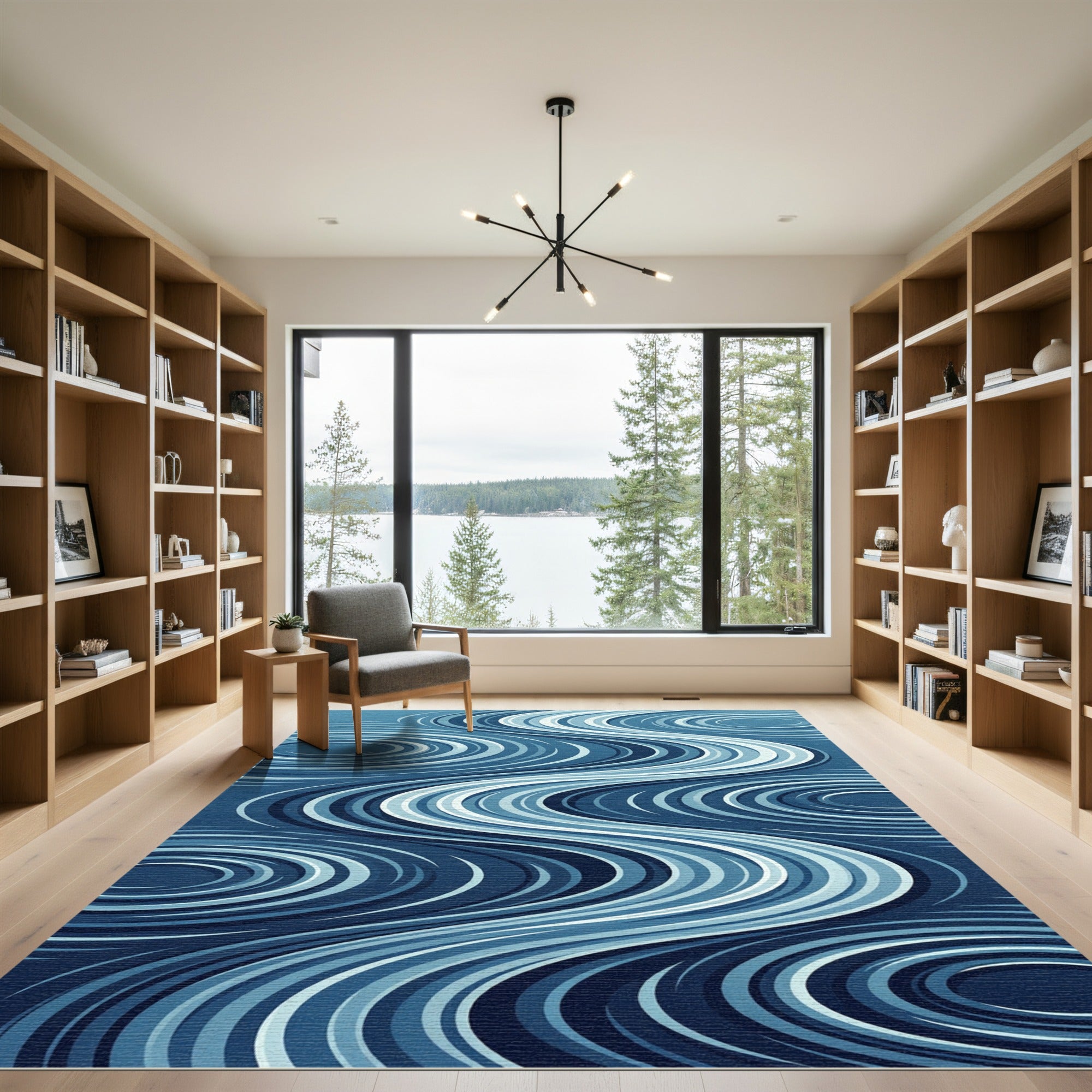Deep Blue Swirling Stream Rug