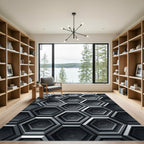 Modern Industrial Metallic Hexagonal Mosaic Rug
