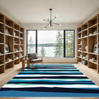 Abstract Navy and Teal Layered Wave Rug