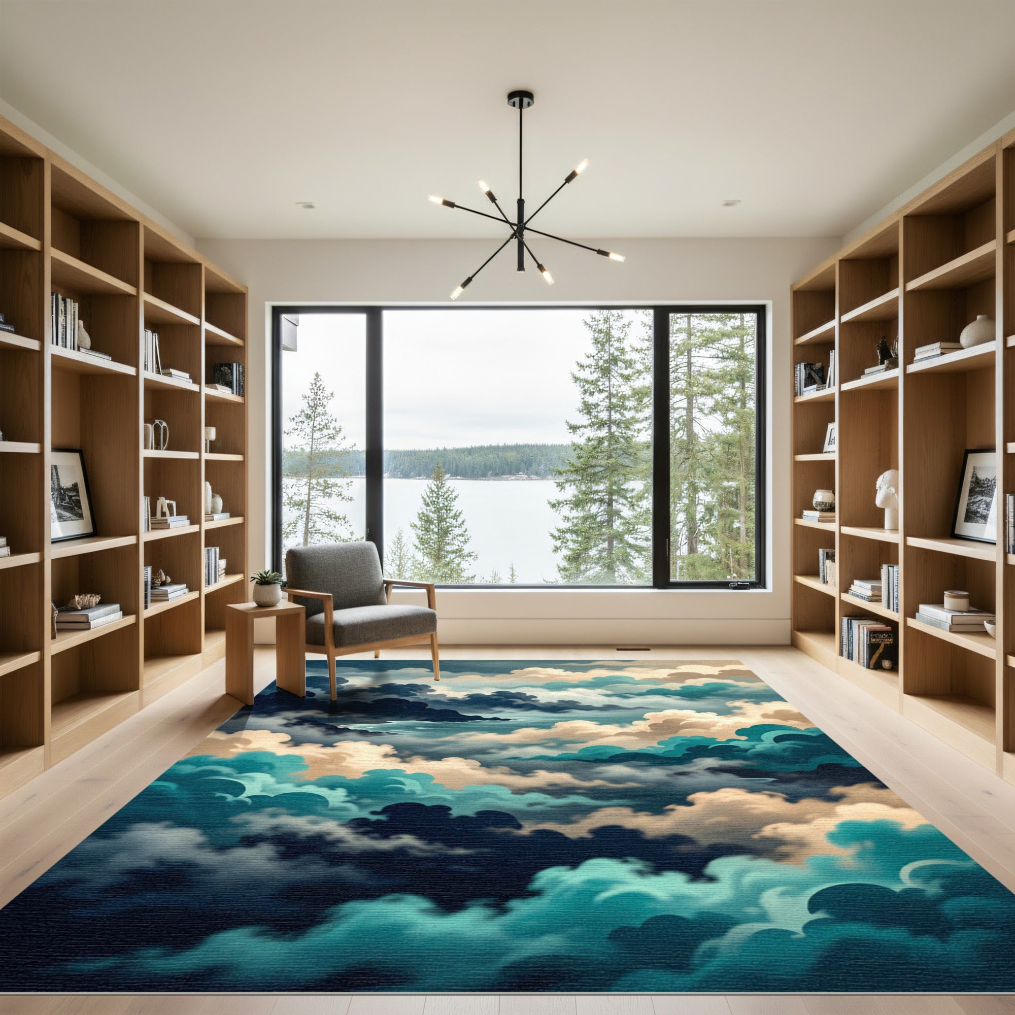 Ethereal Blue Cloudscape Abstract Wave Rug