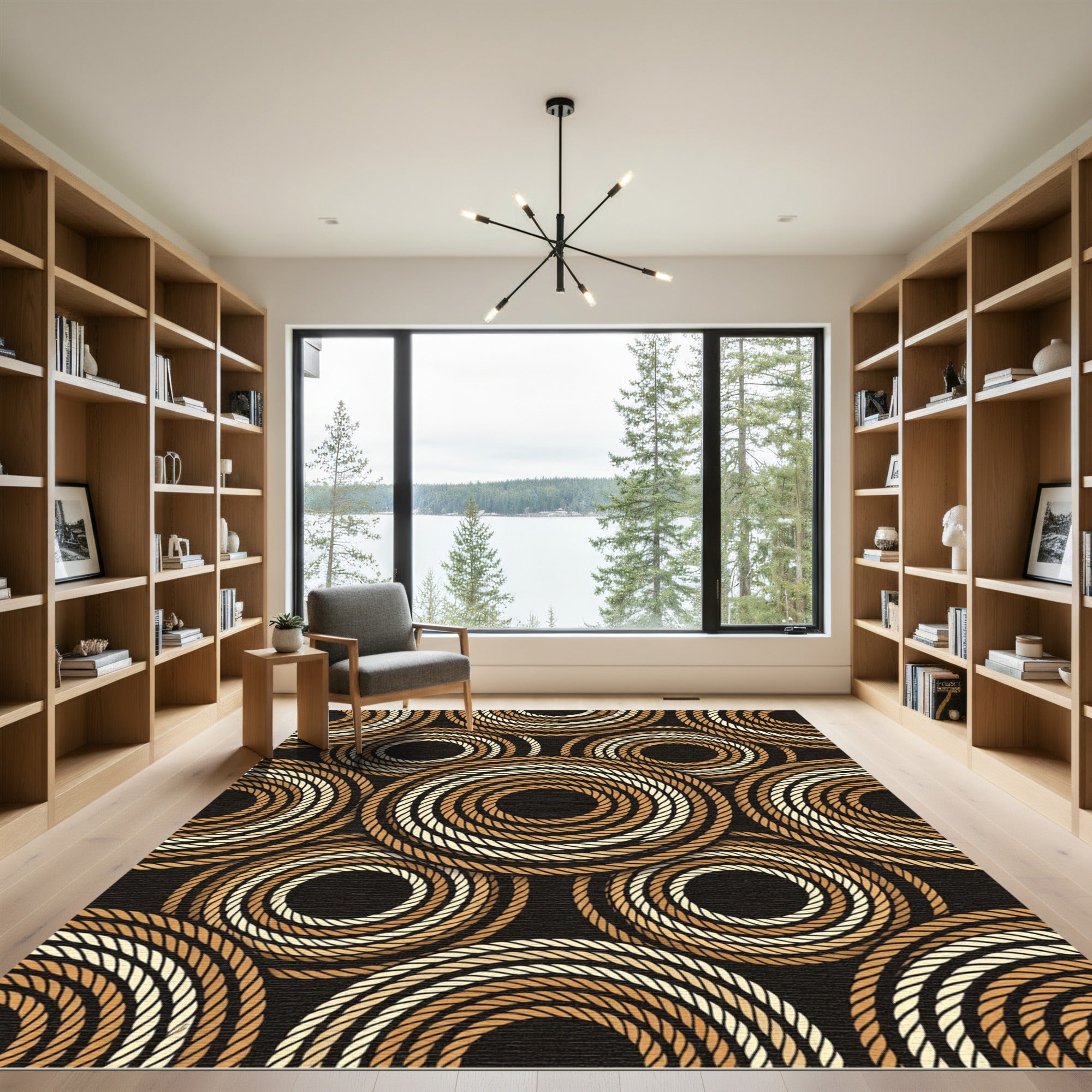 Golden Beige Coil Circles Rug