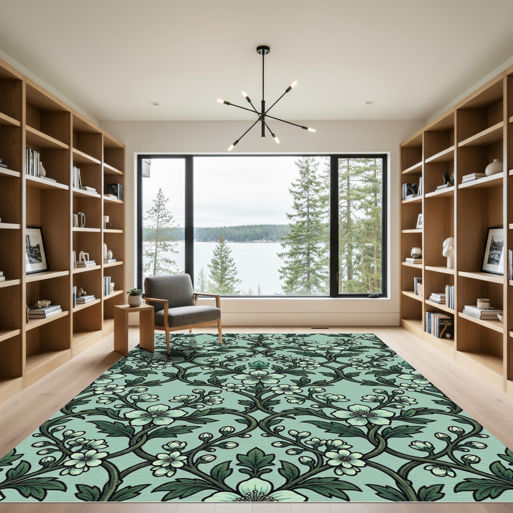 Pale Green Floral Vine Art Nouveau Rug