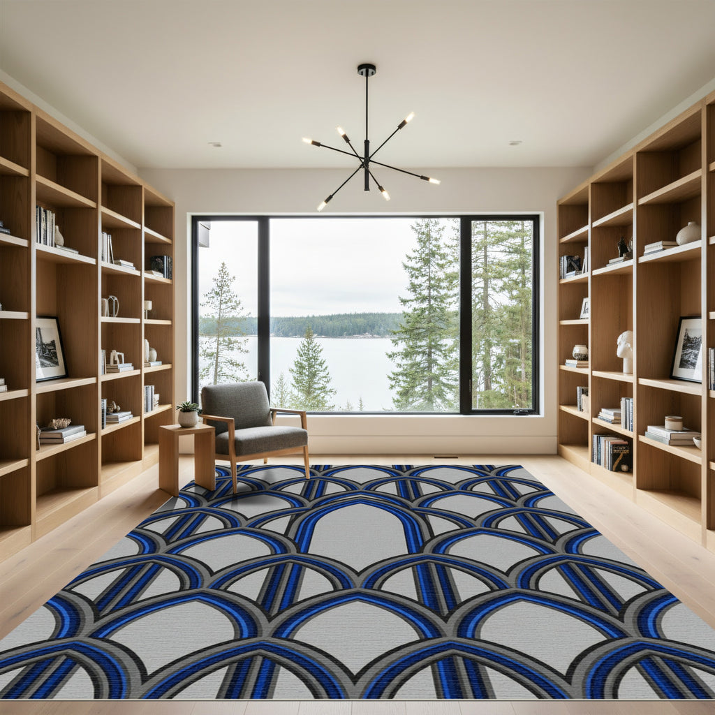 Modern Gothic Arch Royal Blue Gray Geometric Rug