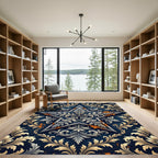 Elegant Navy Golden Floral Star Rug
