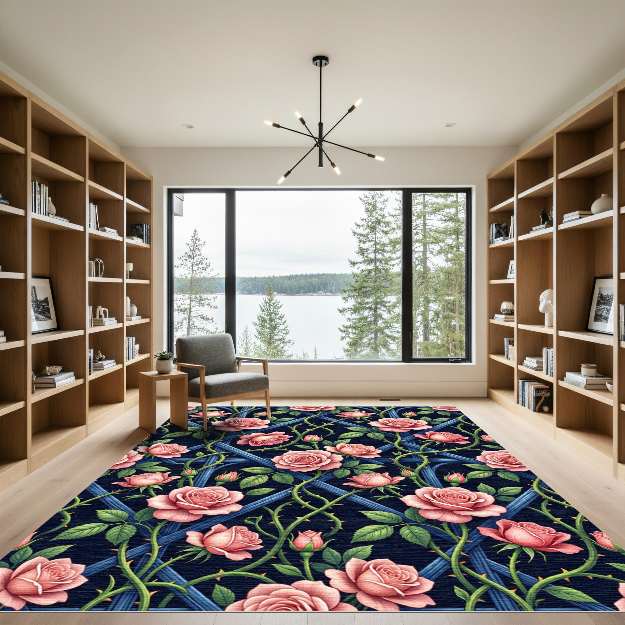 Romantic Pink Rose Trellis Floral Rug