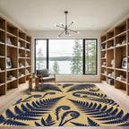 Navy Fern Frond Botanical Gold Rug